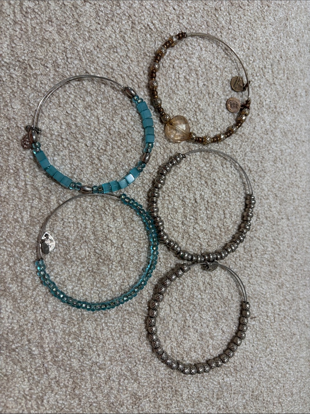 Alex and Ani Turquoise and Metallic Beaded Hoop Bracelet Set
